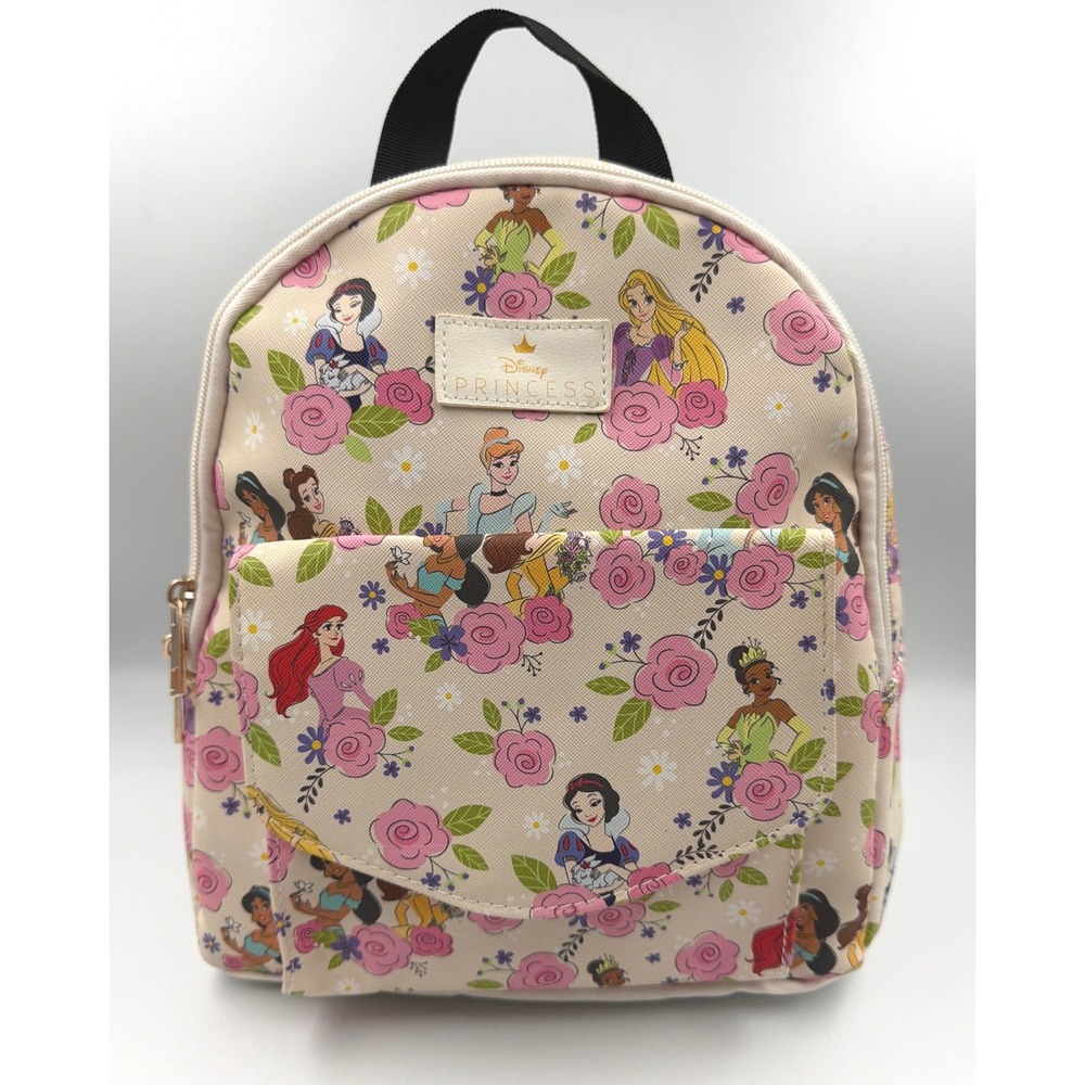 Disney Princess Mini Backpack Bioworld Floral Ariel Belle Cinderella NWT Cream